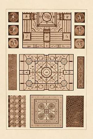 Painted Ceilings and Pavements from Pompeii Black Ornate Wood Framed Art Print with Double Matting by Buhlmann, J.