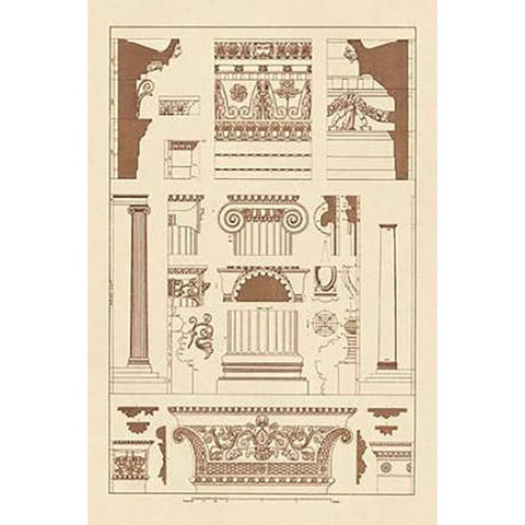 Entablatures and Capitals Black Modern Wood Framed Art Print by Buhlmann, J.