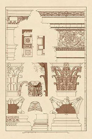 Entablatures, Capitals and Bases Black Ornate Wood Framed Art Print with Double Matting by Buhlmann, J.