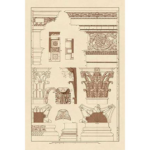 Entablatures, Capitals and Bases Black Modern Wood Framed Art Print by Buhlmann, J.