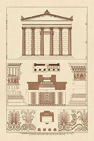 Portico, Coffer and Palmette-Ornament White Modern Wood Framed Art Print with Double Matting by Buhlmann, J.