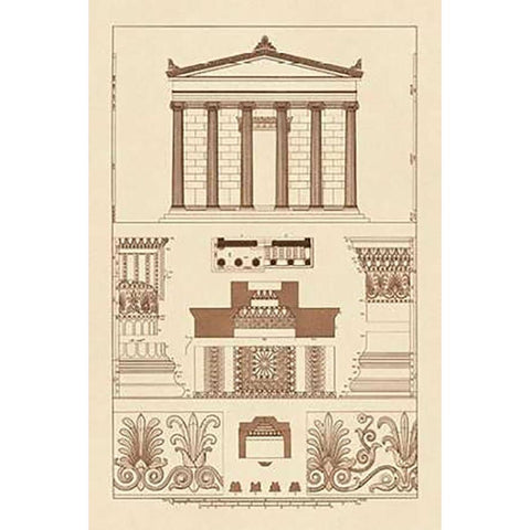 Portico, Coffer and Palmette-Ornament Gold Ornate Wood Framed Art Print with Double Matting by Buhlmann, J.