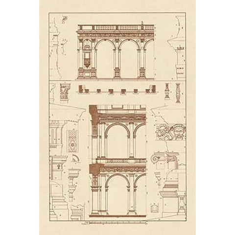 Porch of the Cathedral of Spoleto and Arcade from Palazzo Farnese Black Modern Wood Framed Art Print with Double Matting by Buhlmann, J.