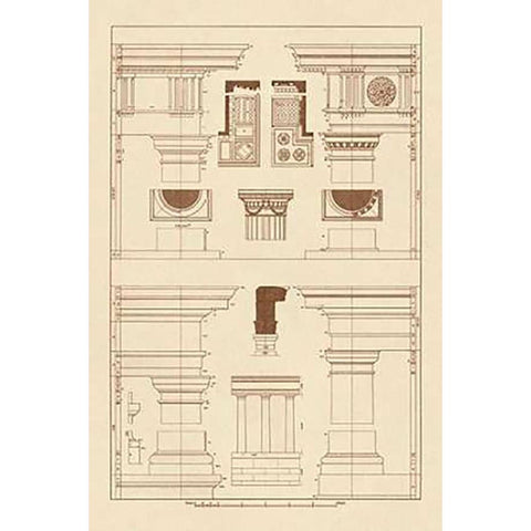 Doric, Tuscan Orders and Columns Black Modern Wood Framed Art Print with Double Matting by Buhlmann, J.