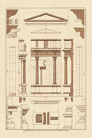 Pediment of Temple at Assisi White Modern Wood Framed Art Print with Double Matting by Buhlmann, J.