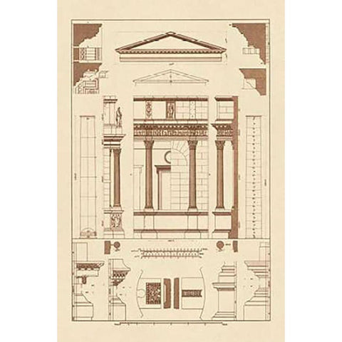 Pediment of Temple at Assisi Black Modern Wood Framed Art Print by Buhlmann, J.