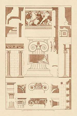 Ionic Orders and Capitals, PolyMuseumome Black Ornate Wood Framed Art Print with Double Matting by Buhlmann, J.