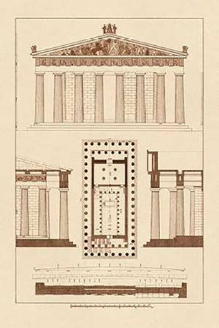 The Parthenon at Athens, PolyMuseumome Black Ornate Wood Framed Art Print with Double Matting by Buhlmann, J.