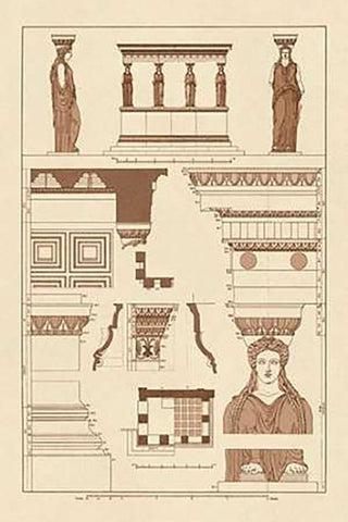 Porch of Caryatids, PolyMuseumome Black Ornate Wood Framed Art Print with Double Matting by Buhlmann, J.