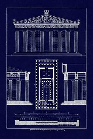 The Parthenon at Athens (Blueprint) White Modern Wood Framed Art Print with Double Matting by Buhlmann, J.