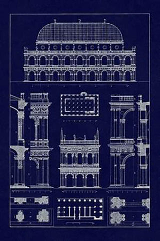 Basilica at Vicenza and Library of St. Marks at Venice (Blueprint) Black Ornate Wood Framed Art Print with Double Matting by Buhlmann, J.