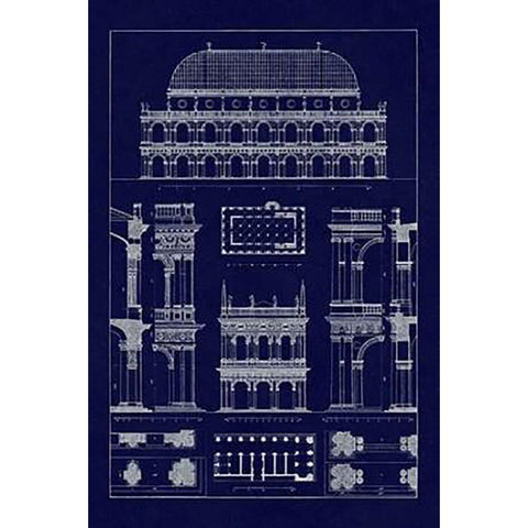 Basilica at Vicenza and Library of St. Marks at Venice (Blueprint) Black Modern Wood Framed Art Print by Buhlmann, J.