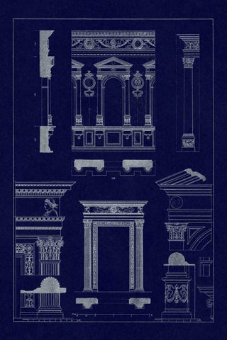 Window in the Cortile of Dodges Palace, Palazzo Vecchio, and Santa Croce (Blueprint) White Modern Wood Framed Art Print with Double Matting by Buhlmann, J.