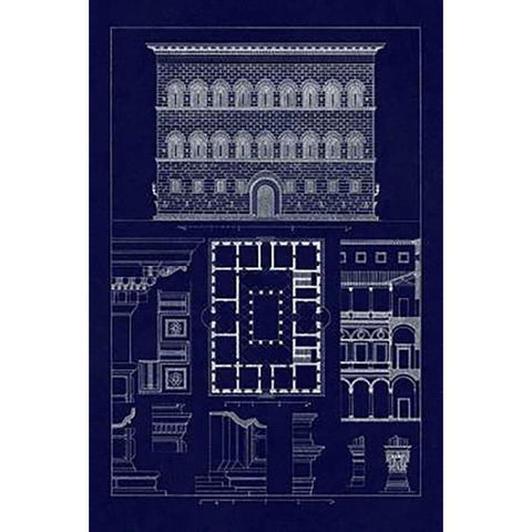 Palazzo Strozzi at Florence (Blueprint) Black Modern Wood Framed Art Print by Buhlmann, J.