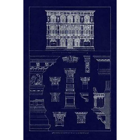 Palazzo Vendramin-Calergi at Venice (Blueprint) Black Modern Wood Framed Art Print with Double Matting by Buhlmann, J.