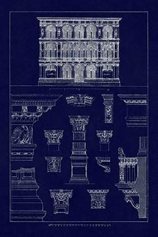 Palazzo Vendramin-Calergi at Venice (Blueprint) White Modern Wood Framed Art Print with Double Matting by Buhlmann, J.