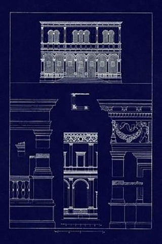 Palazzo del Consiglio at Padua, Villa Farnesia (Blueprint) Black Ornate Wood Framed Art Print with Double Matting by Buhlmann, J.
