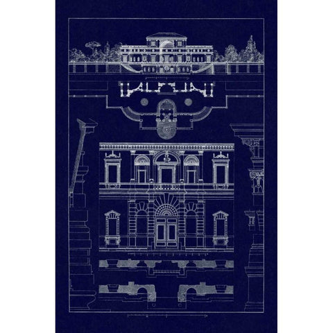 Villa Sacchetti, Villa Papa Giulio at Rome (Blueprint) Black Modern Wood Framed Art Print with Double Matting by Buhlmann, J.