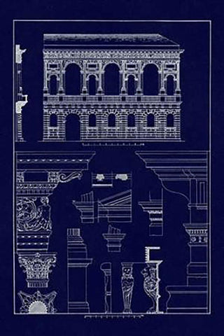 Palazzo Bevilacqua at Verona (Blueprint) White Modern Wood Framed Art Print with Double Matting by Buhlmann, J.