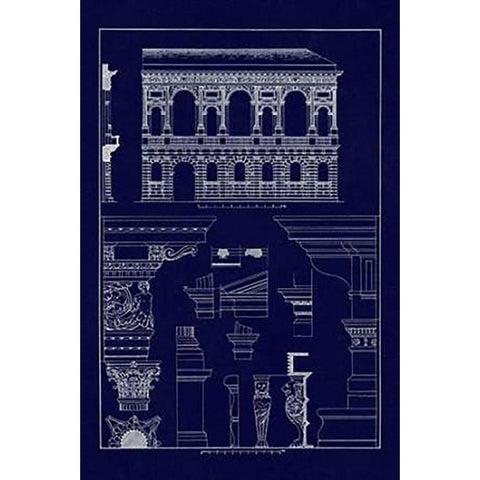 Palazzo Bevilacqua at Verona (Blueprint) Gold Ornate Wood Framed Art Print with Double Matting by Buhlmann, J.