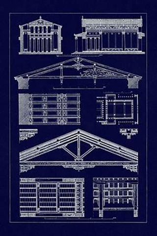 Internal Decoration of Roof (Blueprint) Black Ornate Wood Framed Art Print with Double Matting by Buhlmann, J.