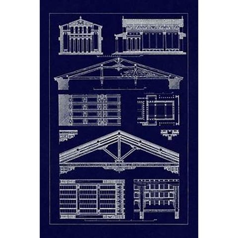 Internal Decoration of Roof (Blueprint) Black Modern Wood Framed Art Print by Buhlmann, J.