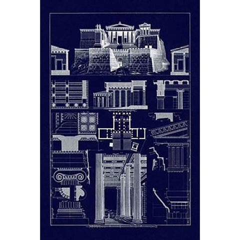 The Propylaea of the Acropolis at Athens (Blueprint) Gold Ornate Wood Framed Art Print with Double Matting by Buhlmann, J.