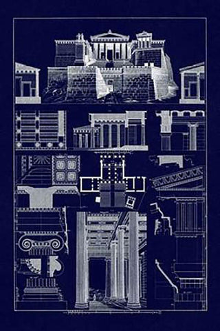 The Propylaea of the Acropolis at Athens (Blueprint) White Modern Wood Framed Art Print with Double Matting by Buhlmann, J.