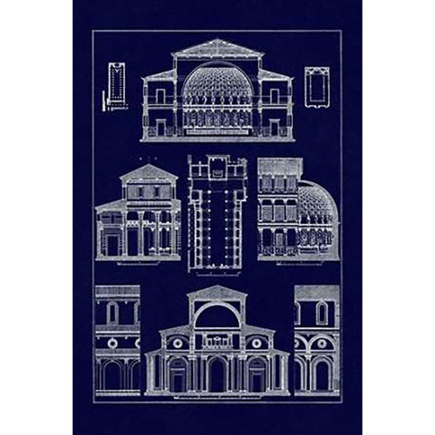 Interior of Basilica (Blueprint) White Modern Wood Framed Art Print by Buhlmann, J.