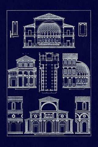 Interior of Basilica (Blueprint) Black Ornate Wood Framed Art Print with Double Matting by Buhlmann, J.