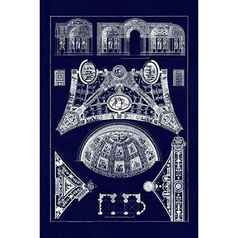 Cross Vaults of the Renaissance (Blueprint) Gold Ornate Wood Framed Art Print with Double Matting by Buhlmann, J.