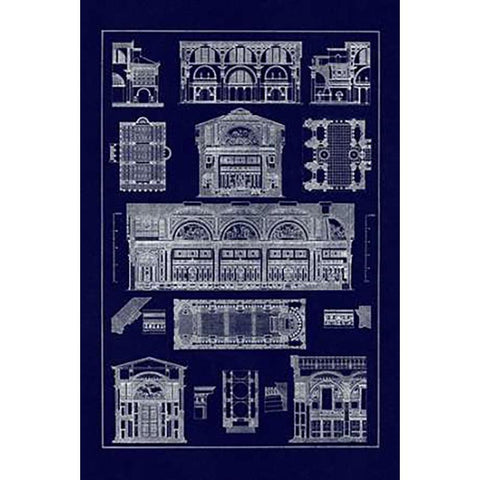 Interiors With Cross Vaults and Cupola Vaulting (Blueprint) Black Modern Wood Framed Art Print with Double Matting by Buhlmann, J.