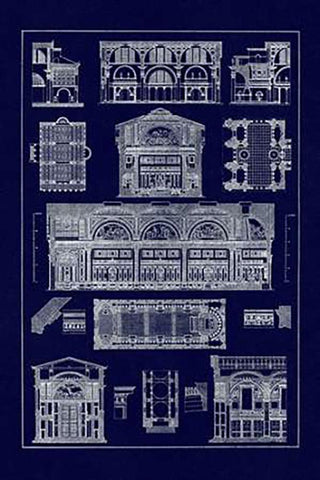 Interiors With Cross Vaults and Cupola Vaulting (Blueprint) Black Ornate Wood Framed Art Print with Double Matting by Buhlmann, J.