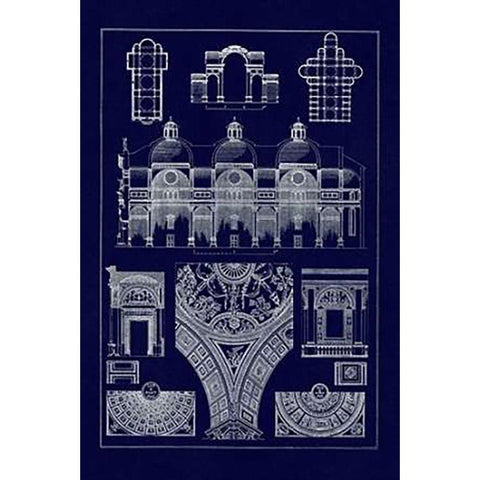 Cupola Vaulting of the Renaissance (Blueprint) Black Modern Wood Framed Art Print with Double Matting by Buhlmann, J.