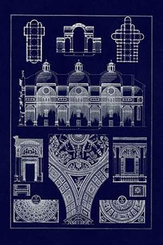 Cupola Vaulting of the Renaissance (Blueprint) White Modern Wood Framed Art Print with Double Matting by Buhlmann, J.