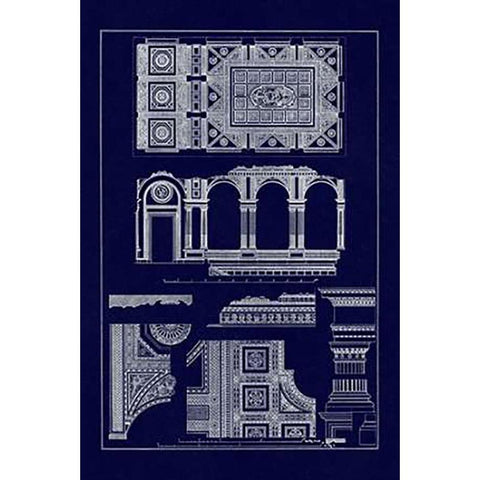 Covered Ceiling, Hotel de Villa (Blueprint) Gold Ornate Wood Framed Art Print with Double Matting by Buhlmann, J.