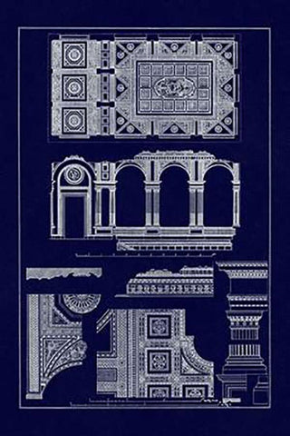 Covered Ceiling, Hotel de Villa (Blueprint) White Modern Wood Framed Art Print with Double Matting by Buhlmann, J.