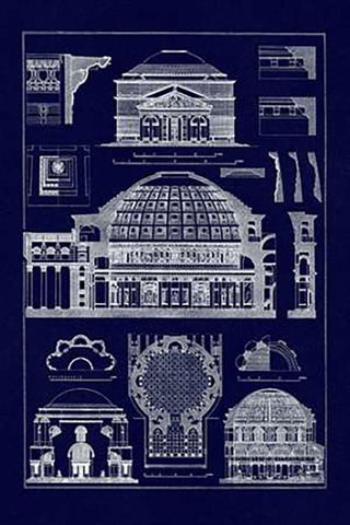 Roman Domical Vaulting (Blueprint) Black Ornate Wood Framed Art Print with Double Matting by Buhlmann, J.