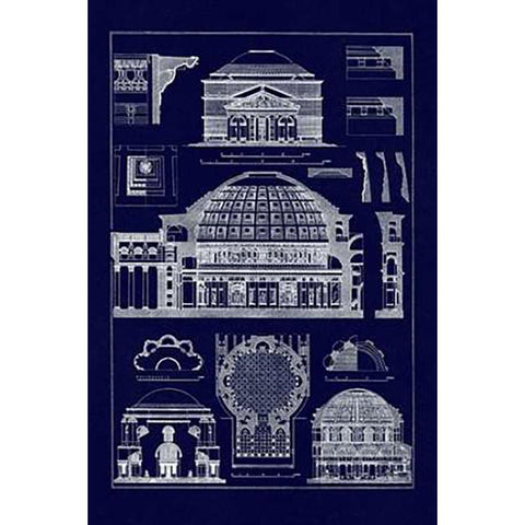 Roman Domical Vaulting (Blueprint) White Modern Wood Framed Art Print by Buhlmann, J.