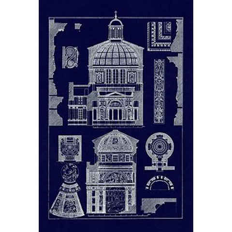 Domical Vaulting of the Renaissance (Blueprint) Black Modern Wood Framed Art Print with Double Matting by Buhlmann, J.