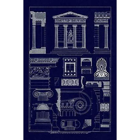 Temple of Nike Apteros at Athens (Blueprint) Black Modern Wood Framed Art Print with Double Matting by Buhlmann, J.