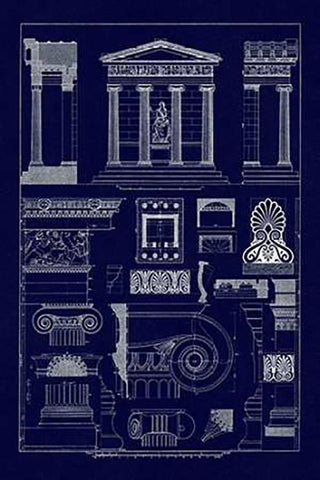 Temple of Nike Apteros at Athens (Blueprint) Black Ornate Wood Framed Art Print with Double Matting by Buhlmann, J.