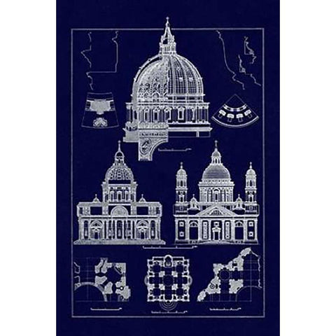 The Domeas Central Crowning Feature of the Renaissance (Blueprint) Gold Ornate Wood Framed Art Print with Double Matting by Buhlmann, J.
