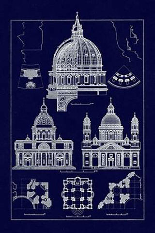 The Domeas Central Crowning Feature of the Renaissance (Blueprint) Black Ornate Wood Framed Art Print with Double Matting by Buhlmann, J.
