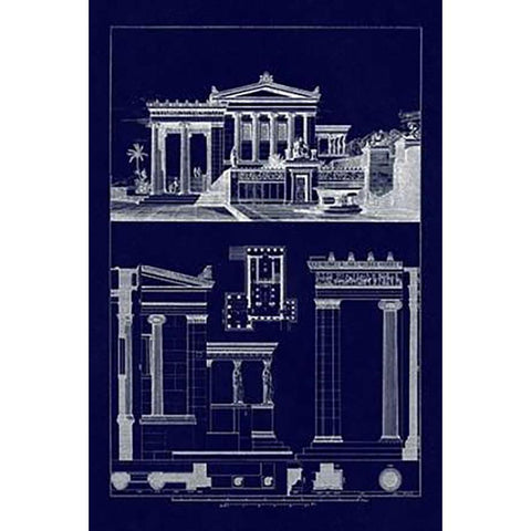 The Erechtheum at Athens (Blueprint) Gold Ornate Wood Framed Art Print with Double Matting by Buhlmann, J.