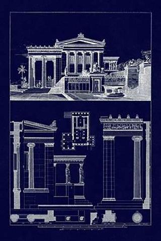 The Erechtheum at Athens (Blueprint) White Modern Wood Framed Art Print with Double Matting by Buhlmann, J.