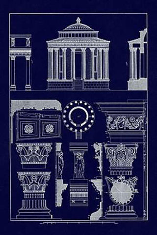 Temple of Vesta at Tivoli, Incantana at Salonichi (Blueprint) White Modern Wood Framed Art Print with Double Matting by Buhlmann, J.