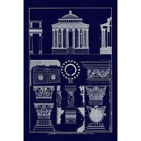 Temple of Vesta at Tivoli, Incantana at Salonichi (Blueprint) Gold Ornate Wood Framed Art Print with Double Matting by Buhlmann, J.