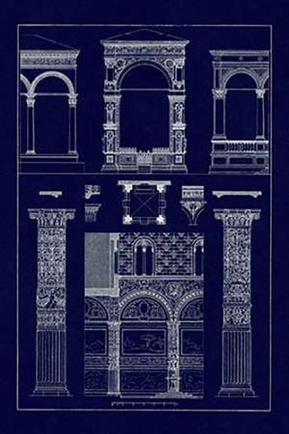 Arcades (Blueprint) White Modern Wood Framed Art Print with Double Matting by Buhlmann, J.