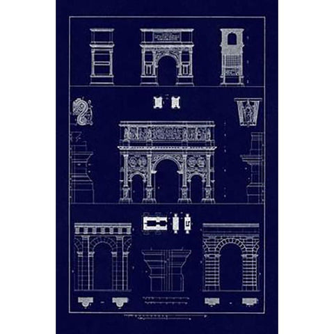 Arches and Arcades (Blueprint) White Modern Wood Framed Art Print by Buhlmann, J.